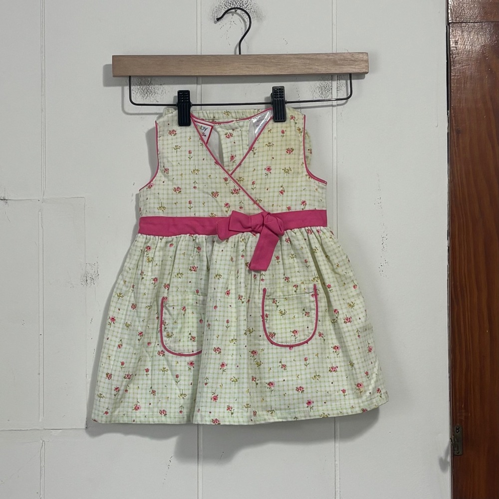 Vintage 90's Baby Togs Kidswear Co Floral Gingham Dress Set 18 Months Green Pink
